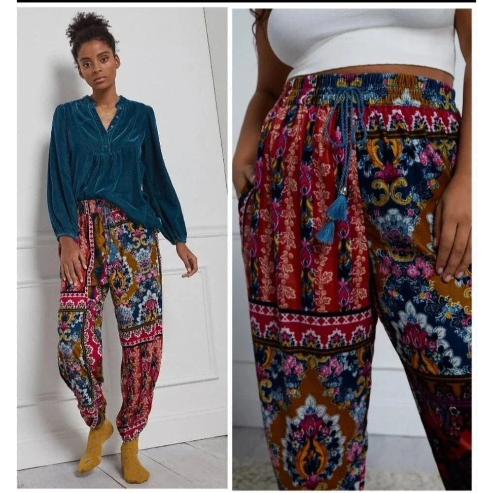 BY ANTHROPOLOGIE Sz S Zadie Velvet Patchwork Joggers Sleep Lounge Pants Bohemian